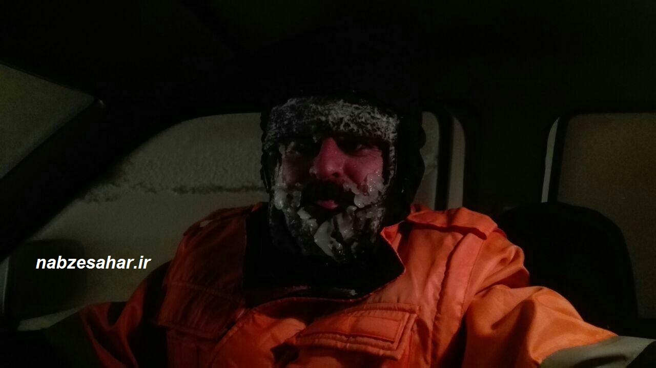 عکس/ یخ زدن صورت رئیس راهداری خرمدره در سرمای شدید